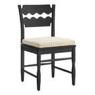 Modway Jax Oak Wood Dining Chair With Wavy Razor Back and Cushion - Black Oatmeal Stripe-Solid Oak Dining Chair