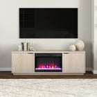 Hudson&Canal - Meuble TV Mansfield avec foyer en cristal de 66 cm pour téléviseurs jusqu'à 198 cm - Blanc aulne-Fabriqué à partir de matériaux MDF robustes dans une finition aspect bois blanc aulne