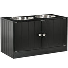 PawHut Elevated Dog Bowl Feeding Station with Stand - Black-Two removable stainless steel bowls for food and water 