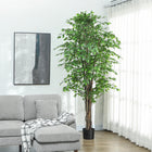 HOMCOM 8' Tall Artificial Silk Ficus Tree for Home Office - Green-Metal wire in branches allows for personal arrangement 