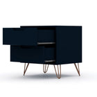 Manhattan Comfort - Rockefeller Table de Nuit 2 Tiroirs 20,08" Style Mid-Century Modern - Tatiana Bleu Minuit - Lot de 2-Pieds évasés en fil métallique à la mode pour une durabilité accrue