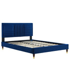 Modway - Sofia Lit plateforme Queen en velours haute performance avec capitonnage vertical et pieds en bois et Manchons en métal doré - Marine-Lit plateforme Queen
