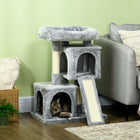 PawHut - arbre à chat en peluche, centre d’activités avec griffoir en sisal, plateforme, condo - gris clair-Le perchoir et la maisonnette offrent un espace confortable pour que vos chats se détendent 