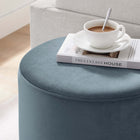 Modway Tilden 16" Round Performance Velvet Upholstered Ottoman - Cadet Blue/Natural-Non-Marking Foot Glides