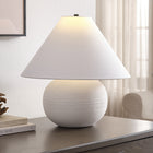Hudson&Canal Willa 18" Tall Textured Ceramic Table Lamp with Fabric Shade - Cream/White-Handcrafted textured cream finish is applied to the round ceramic base