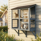 PawHut Catio Outdoor Cat Enclosure Window Box 39.4" L - Grey-Two doors allow easy access or connection to an extended play area