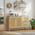HOMCOM Rattan 47.2" L Sideboard Buffet Cabinet with Soft-Close Doors - Natural Wood-Two drawers and a 2-tier cabinet provide plenty of room for everyday storage