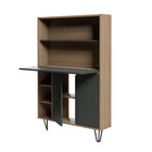 Nexera Slim Bar Cabinet - Secretary Bookcase Desk With Storage - Nutmeg & Charcoal Grey-7