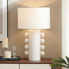 Hudson&Canal - Lampe de table Jurrah 27" en céramique avec abat-jour en tissu - Blanc mat/blanc-Une finition blanche mate artisanale est appliquée sur la base ronde en céramique