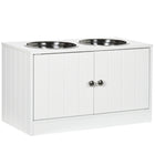 PawHut Elevated Dog Bowl Feeding Station with Stand - White-Two removable stainless steel bowls for food and water 