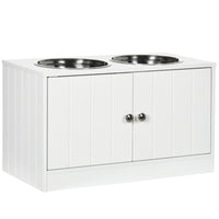 PawHut Elevated Dog Bowl Feeding Station with Stand - White-Two removable stainless steel bowls for food and water 