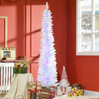 HOMCOM 7' Slim Artificial Christmas Tree with Colourful LED Lights - White-Colourful surface of the leaves will shine in the colourful LED lights 