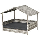 PawHut Wicker Dog House with Removable Cushion - Dark Grey-Classic dark coffee colour with elegant design, this pet house brings modern style to your indoor and outdoor space 