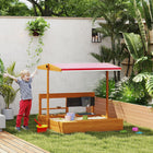 Outsunny - Bac à sable en bois pour enfants avec couvercle et auvent réglable en hauteur - 45 po L x 43 po l x 43 po H - rouge-Assez grand pour que deux enfants puissent jouer ensemble confortablement 