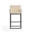 Manhattan Comfort - Ambassador tabouret de bar moderne du milieu du siècle de 21" en similicuir crème et noir-Conception de chaise à dossier serré avec accoudoir confortable
