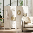 HOMCOM 4 Panel Freestanding Room Divider with Pegboard Display for Home Office - White-Pegboard details and X-shaped accents add a classic touch 

