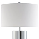 Hudson&Canal - Lampe de table York 75 cm de haut avec abat-jour en tissu - Nickel poli/blanc-Conçu pour une ampoule à incandescence de 60 W - ampoule LED de 9 W, ampoule fluorescente (CFL) de 13 W ou ampoule LED à ballast automatique de 9 W, ampoule à culot E26, ampoule non incluse