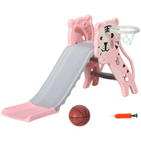 Qaba - Toboggan 3 en 1 pour tout-petit d’intérieur avec panier de basket, grimpeur - rose-Fonctionnalité polyvalente en tant que toboggan, grimpeur et panier de basket combinés 