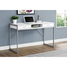 Monarch Specialties 7364 48" Computer Desk - White/Silver Metal-2 spacious drawers for storage with sleek silver drawer handles