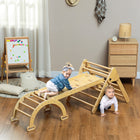 Qaba - Ensemble triangle Pikler 5 en 1 avec échelle, rampe, arche - bois naturel-Construction en bois massif, surface lisse, garantit la sécurité des enfants 
