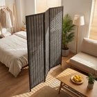 HOMCOM 3 Panel Handwoven Bamboo Freestanding Room Divider for Bedroom - Black-No assembly required. Open the box and use it