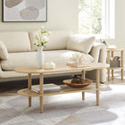 Modway Torus Oval Coffee Table - Oak-Lower Rattan Shelf