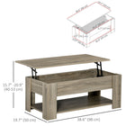 HOMCOM Lift Top Coffee Table with Hidden Storage Compartment and Shelf - Grey-Adjustable desk platform to meet your different needs