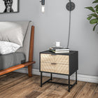 HOMCOM - Table de chevet moderne avec 2 tiroirs et base en métal - noir-Large plateau pour exposer des photos et des décorations 