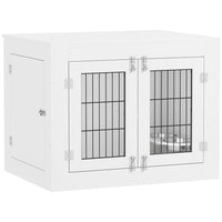 PawHut 31.5" W Dog Crate Furniture with 360° Rotatable Removable Dog Bowls - White-Rotating bowls simplify feeding and watering your dog 