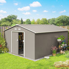Outsunny 11' x 13' Garden Storage Shed with Foundation Kit - Light Grey-Double sliding doors for easy access
