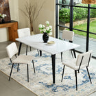 Homy Casa - Chaise de salle à manger moderne rembourrée - Tissu Beige Ivoire avec pieds en métal noir - Paquet de 4-Pieds en Métal Robustes : Pieds en métal noir offrant stabilité et contraste élégant avec le tissu clair.