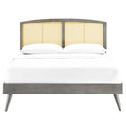 Modway Sierra Cane and Wood Full Platform Bed with Splayed Legs - Grey-Assembly Required