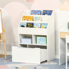 HOMCOM Kids Multi-Shelf Book Rack Organizer with Storage Drawer - White-Wheels under the drawer for easy movement 