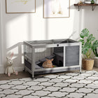 PawHut - Clapier d'intérieur en bois sur roulettes avec enclos gris - 35,4 po L x 20,9 po l x 23,2 po H-4 roues pour un déplacement facile, dont 2 avec freins pour maintenir le clapier en place 