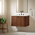 Modway - Zia Fixation murale de 30" Meuble de salle de bain avec lavabo en marbre - Noyer-Trous de robinet étendus de 8"