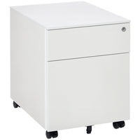 Vinsetto 2-Drawer Letter/A4 Filing Cabinet with Wheels Lockable - White-Middle wheel to prevent unit tipping over when drawers are open. Two wheels are lockable
