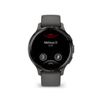 Garmin - Venu 3S - 41mm Lunette Gray en acier inoxydable avec boîtier gris foncé et bracelet en silicone gris foncé-Connaissez mieux votre corps grâce à des fonctionnalités étendues de surveillance de la santé, notamment la fréquence cardiaque au poignet, le rapport du matin, l'âge de forme physique, le suivi du stress, le suivi du cycle menstruel et de la grossesse, la méditation et bien plus encore