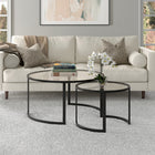 Hudson&Canal Mitera Round Nested Coffee Table - Blackened Bronze-Tabletop is made of sturdy tempered glass