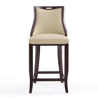 Manhattan Comfort Emperor 19" Traditional Faux Leather Upholstered Bar Stool - Cream and Walnut - 2 Pack-Includes Footrest Base