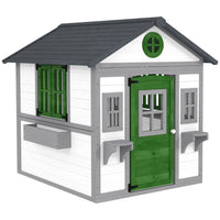Outsunny - maisonnette de jeu extérieure en bois pour enfants ou poulailler avec porte, fenêtres, bacs à fleurs - blanc-Une entrée principale, des fenêtres rétro, 2 jardinières et 2 adorables pots de fleurs inclus pour une véritable expérience de jeu 