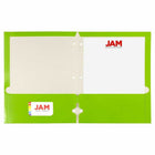 JAM Paper Laminated Glossy 3 Hole Punch Two-Pocket School Folders - Lime Green - 6 Pack-Size: 9.25 x 11.5 inches l Easily fits 8.5" x 11" documents