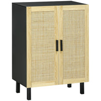 HOMCOM Boho 28.7" L Sideboard - Black-Unique rattan doors with a natural finish for a Boho look