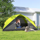 Outsunny - Tente de camping 3-4 personnes avec fenêtre en maille, crochet, poches de rangement, accès pour câble électrique, vert vif-Construction en polyester avec une résistance à l'eau de 3000 mm et tapis de sol