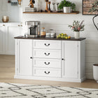 HOMCOM 57.9" L Sideboard with Charging Station and Thickened Top - White Wood Grain-Two 6-level adjustable shelves inside let you customize your storage space