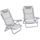 Outsunny Set of 2 Portable Camping Chair - Light Grey-Set of 2 beach chairs let you relax with a friend by the seaside 