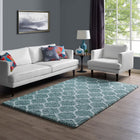 Modway Solvea Moroccan Trellis Shag Area Rug - 5 ft W x 8 ft L - Aqua Blue/Ivory-Shag Weave Of Approx. 2 Inches