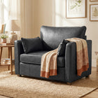 HOMCOM PU Leather Accent Chair with Wide Seat - Spring Cushion - Wood Legs - 2 Pillows for Living Room - Black-Two included pillows provide added comfort for total relaxation   

