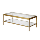 Hudson&Canal Alexis 45"W Rectangular Coffee Table - Brass-Top has a weight capacity of 60 lbs, shelf can hold 40 lbs