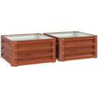 Outsunny Raised Garden Bed with Galvanized Steel Frame - 23.5" L x 23.5" W x 12" H - Dark Brown Wood Effect - 2 Pack-Set of two galvanized metal steel planter box 