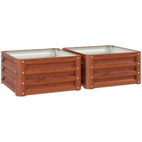 Outsunny Raised Garden Bed with Galvanized Steel Frame - 23.5" L x 23.5" W x 12" H - Dark Brown Wood Effect - 2 Pack-Set of two galvanized metal steel planter box 